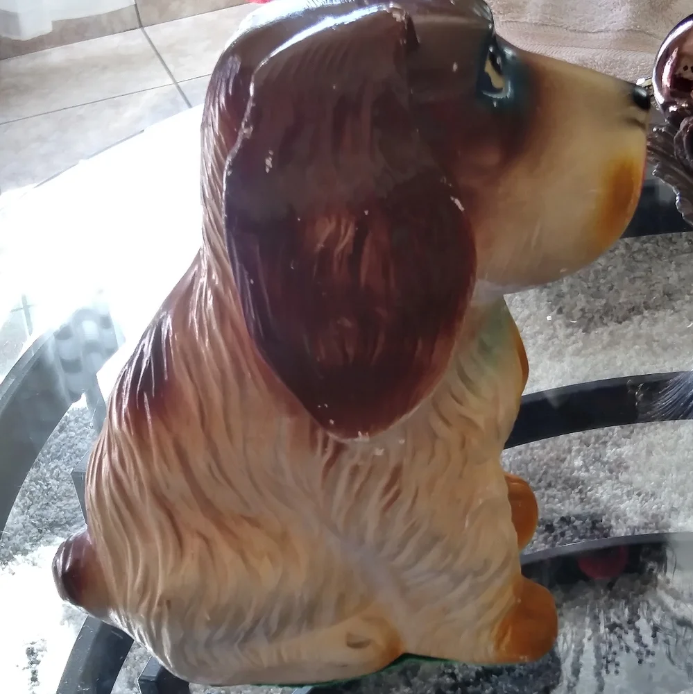 L@@K Vtg Chalkware Hound Spaniel Dog COIN Bank 1949 .hard to find.some scratches